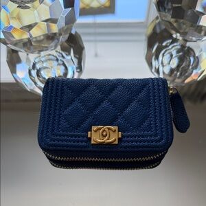 CC Blue Quilted Wallet with Gold Detail